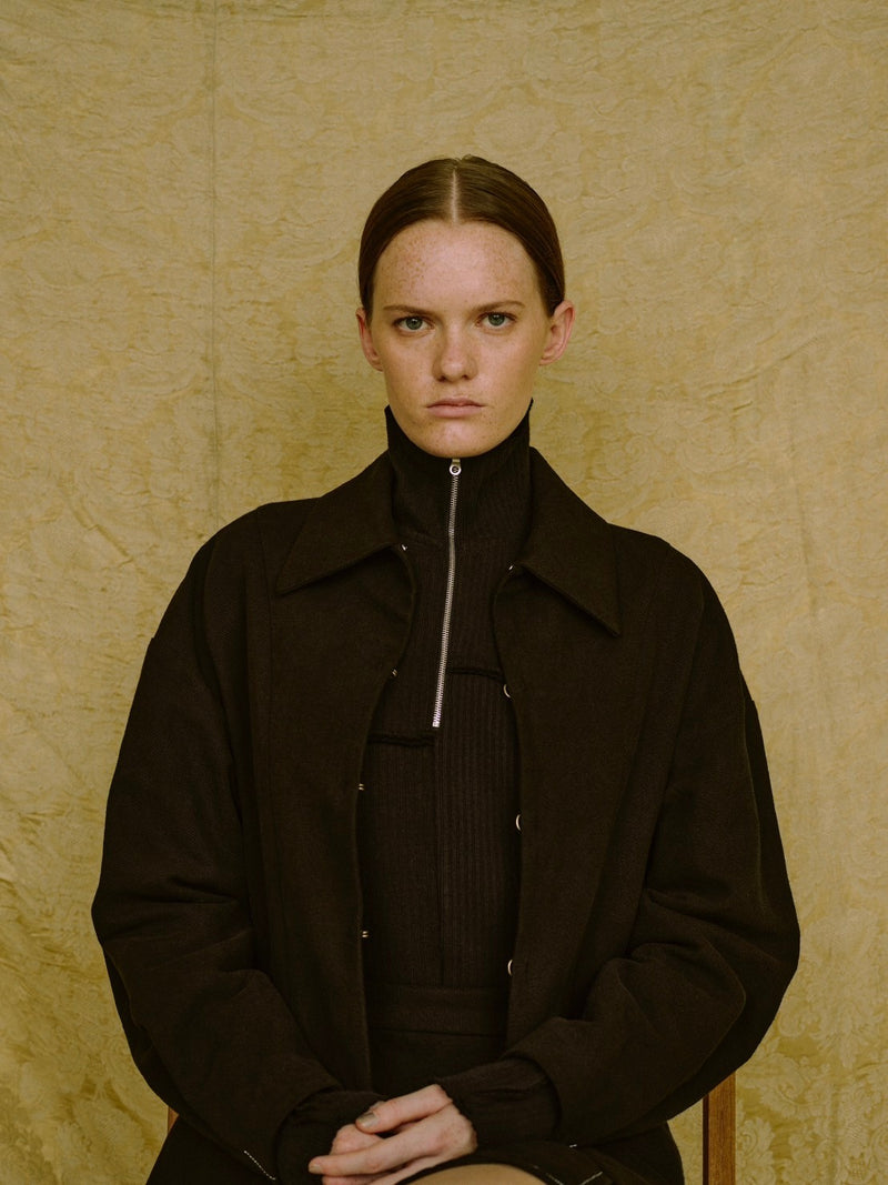 rib zip high neck top