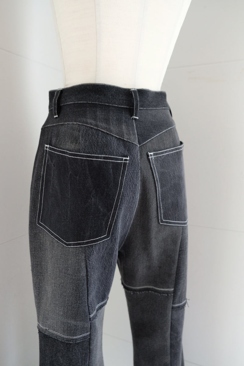 black denim patchwork pants