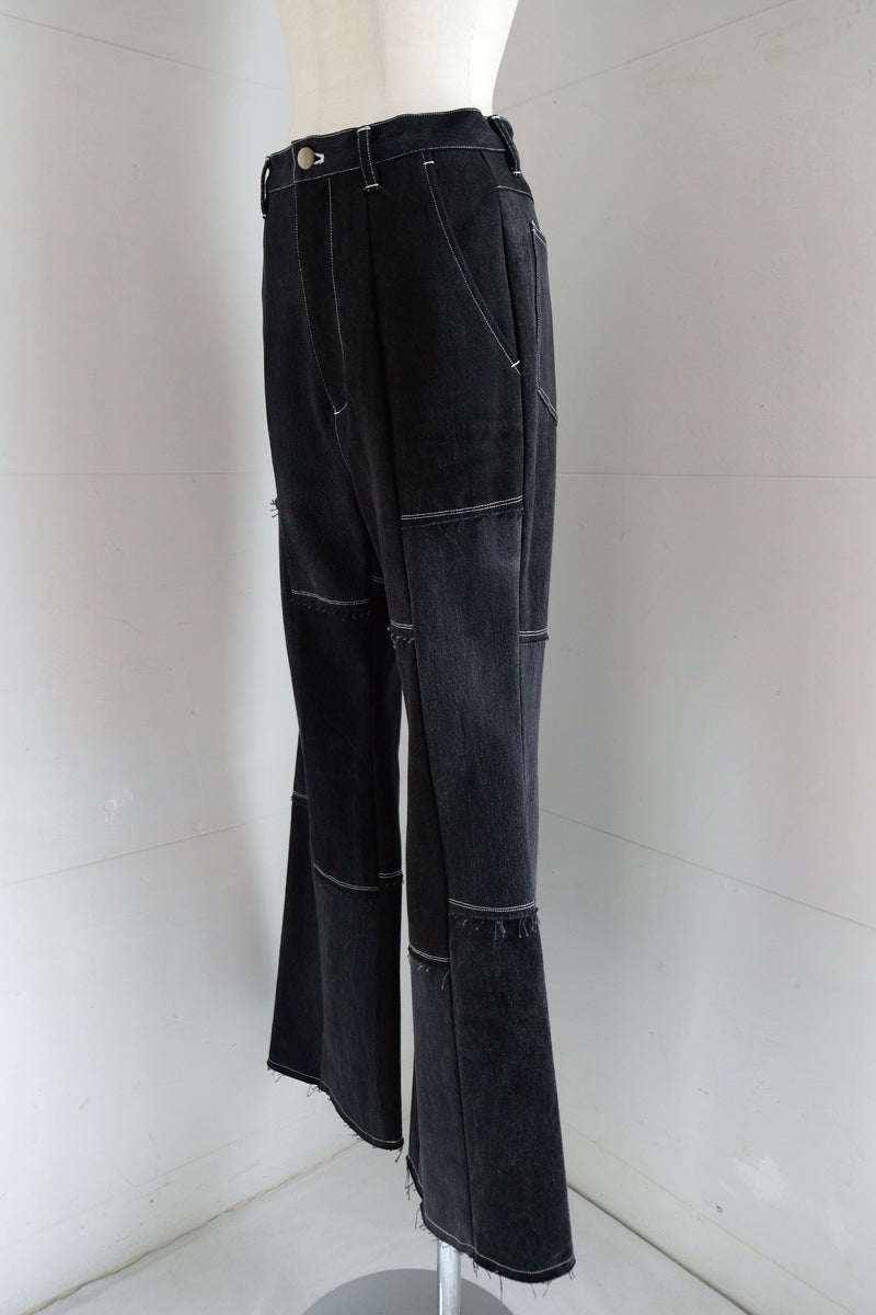 black denim patchwork pants