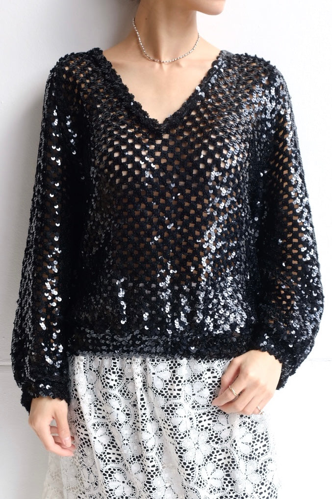 70's V-neck spangle pullover