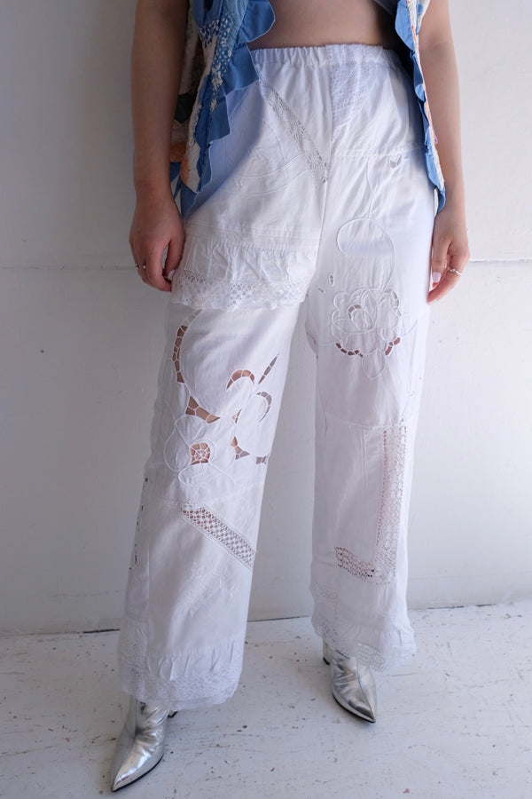 cutwork lace frill pants