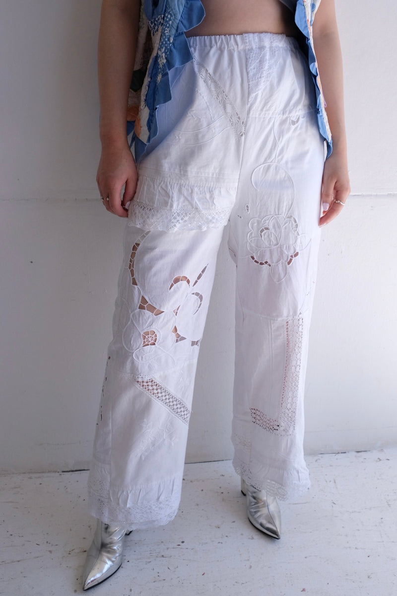 cutwork lace frill pants