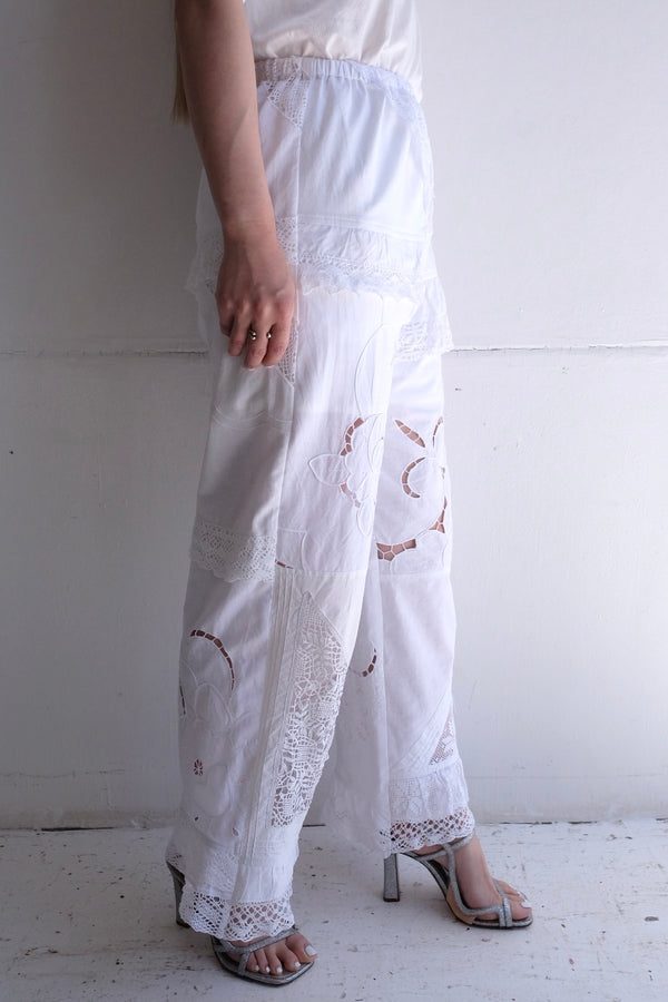 cutwork lace frill pants