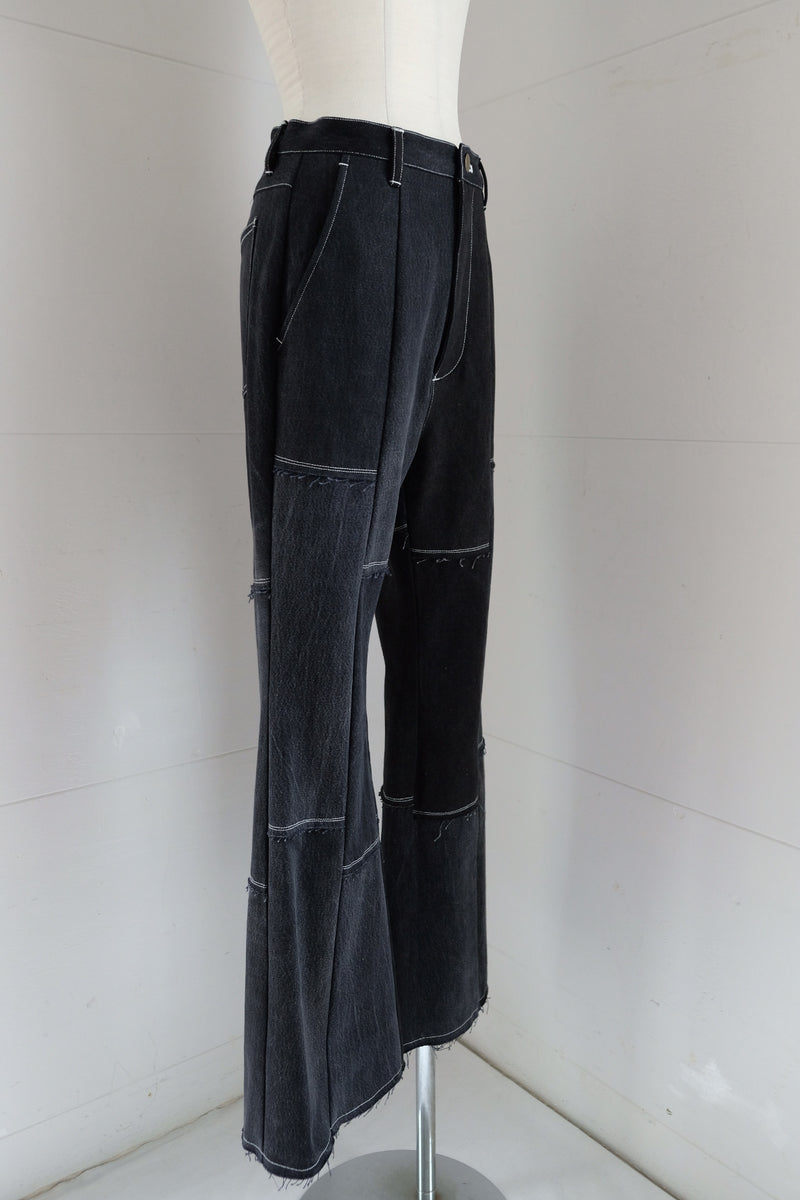 black denim patchwork pants