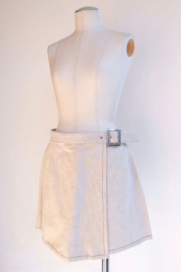 linen wrap mini skirt