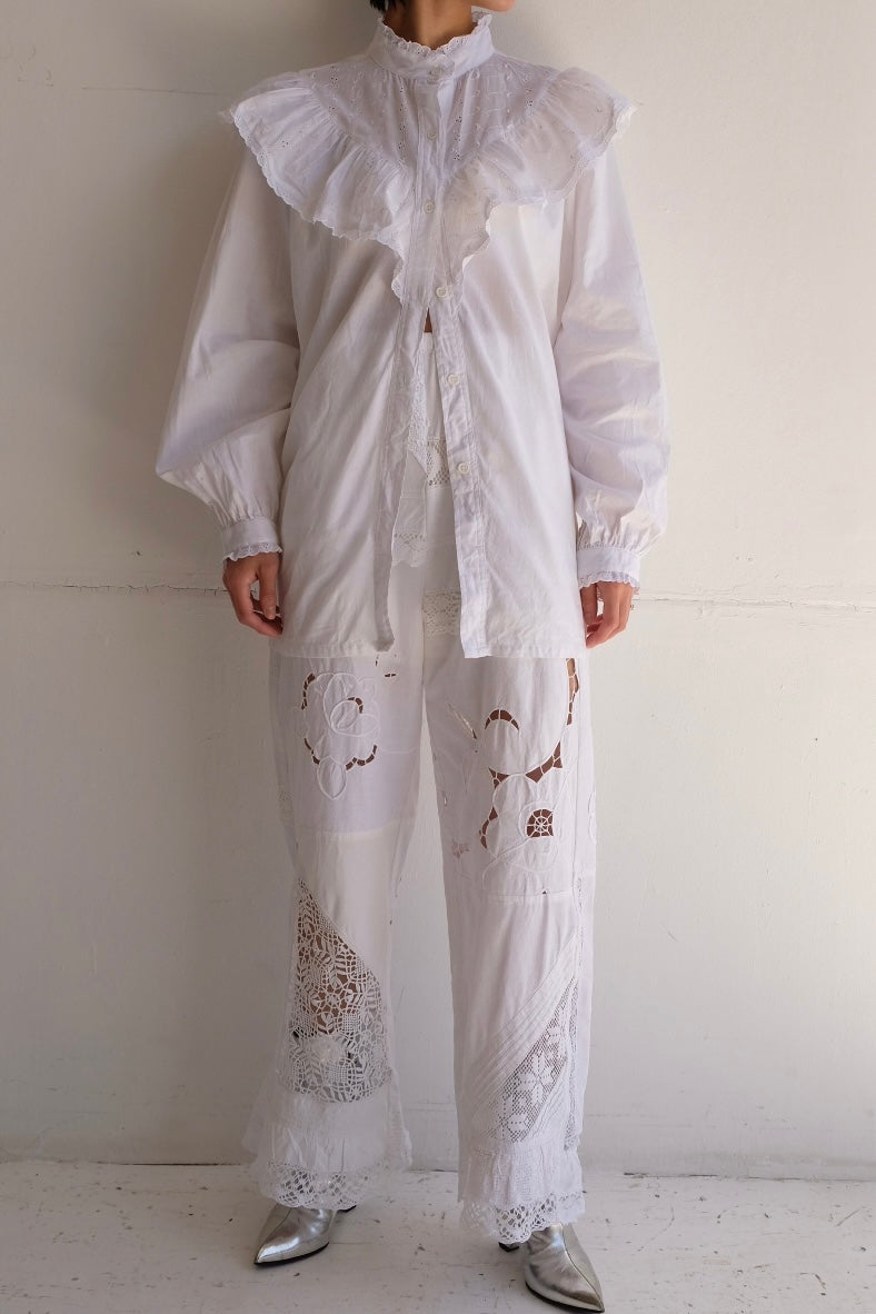 cutwork lace frill pants