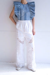 denim frill backless top