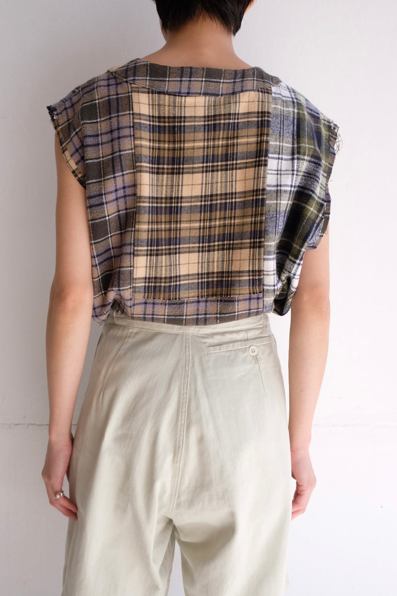 no sleeve check shirt