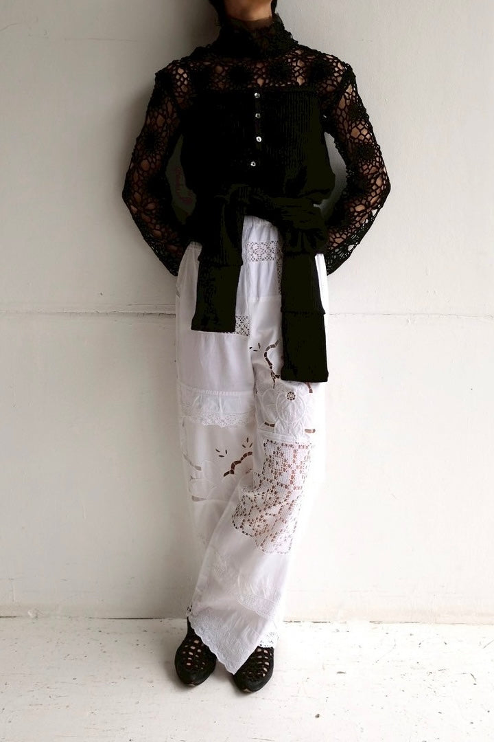 cutwork lace frill pants