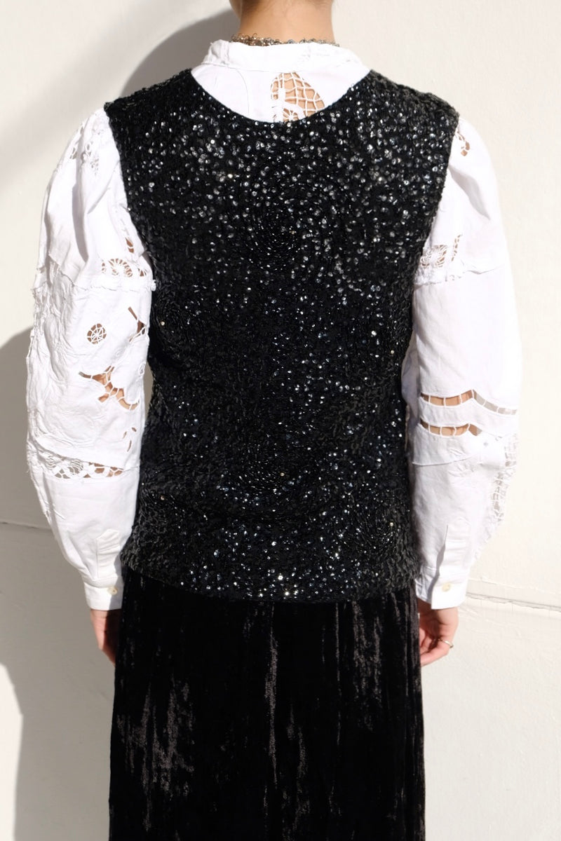 50's wool no-sleeve bijou top