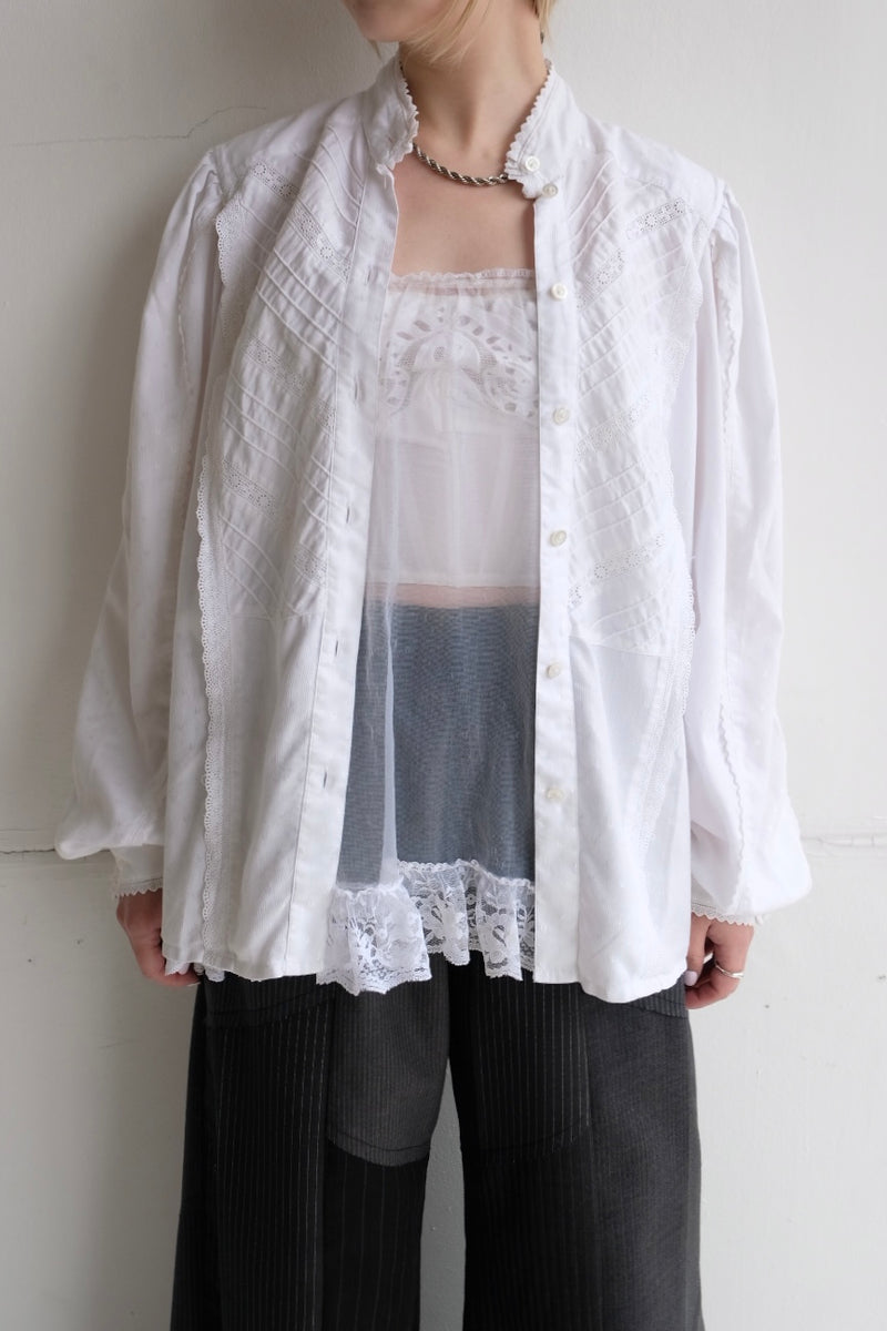 high neck frill blouse