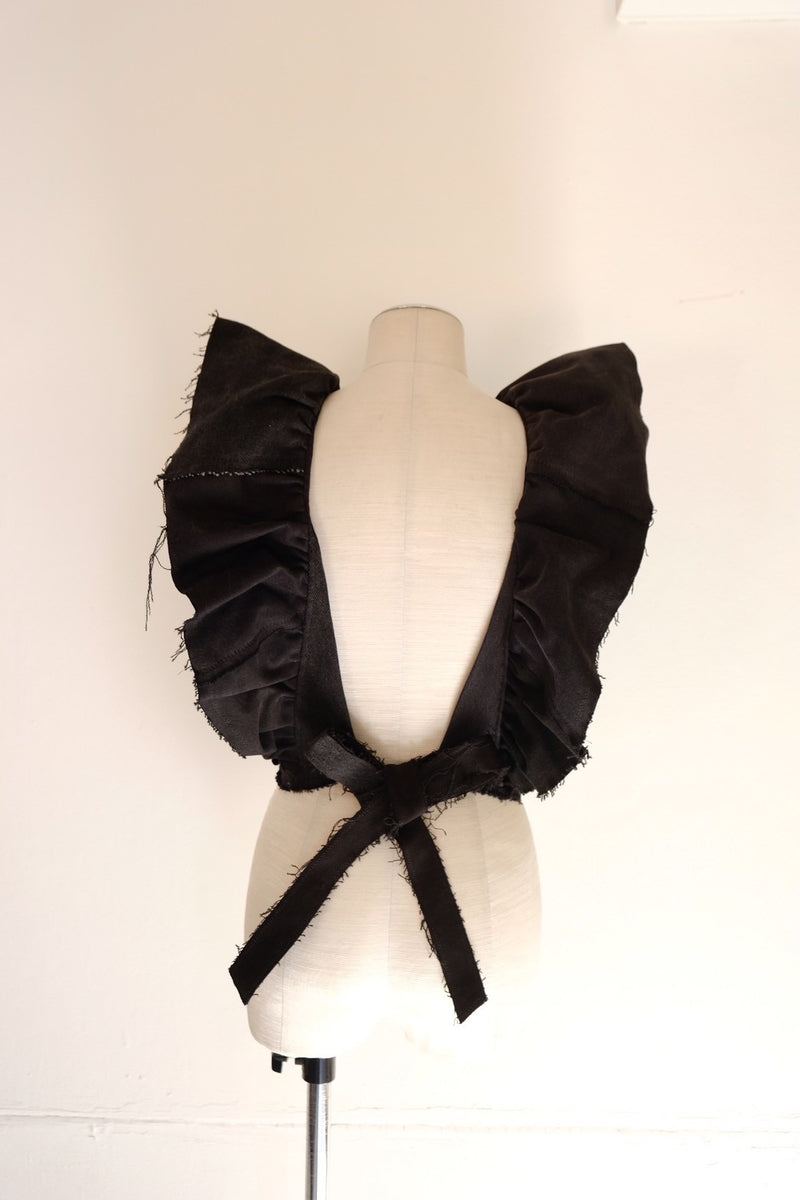 denim frill backless top