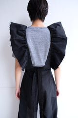 denim frill backless top