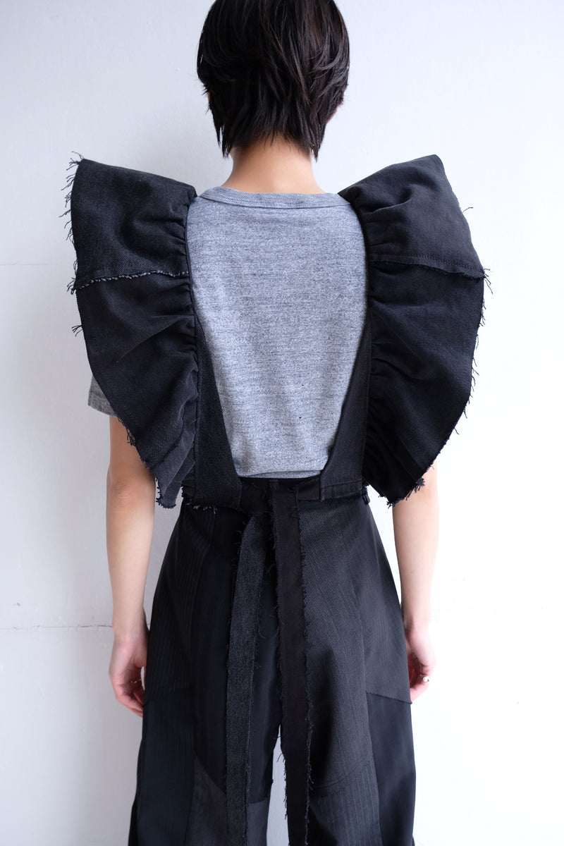 denim frill backless top