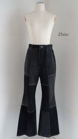 black denim patchwork pants