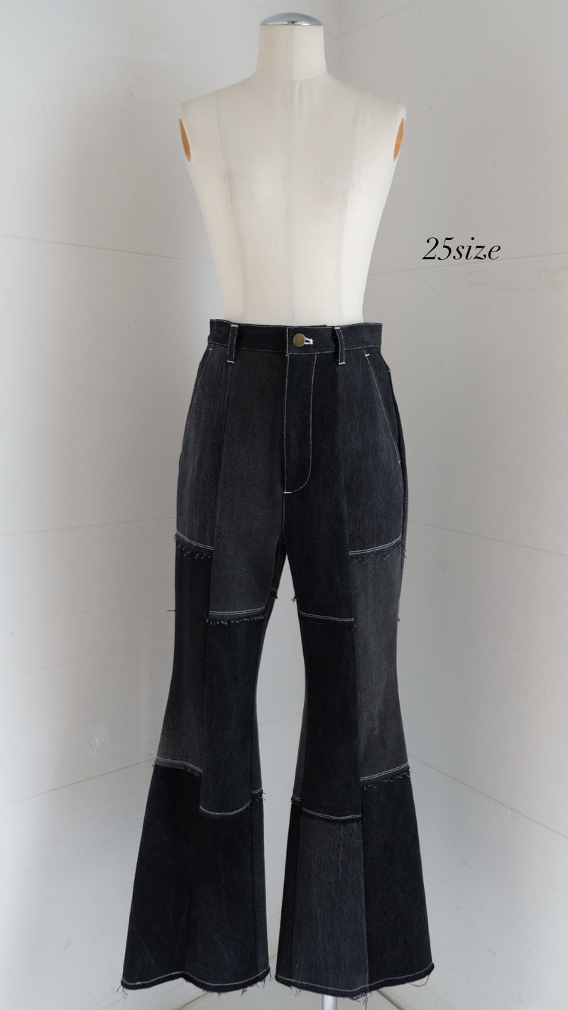 black denim patchwork pants