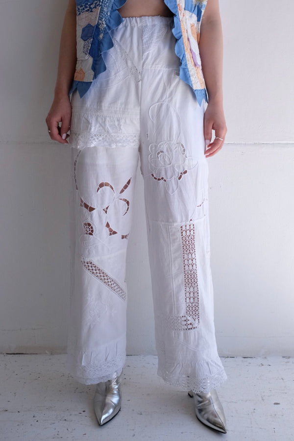 cutwork lace frill pants