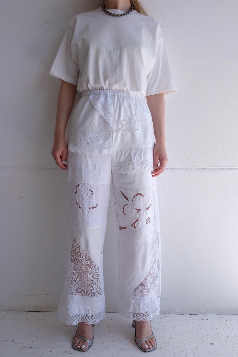 cutwork lace frill pants
