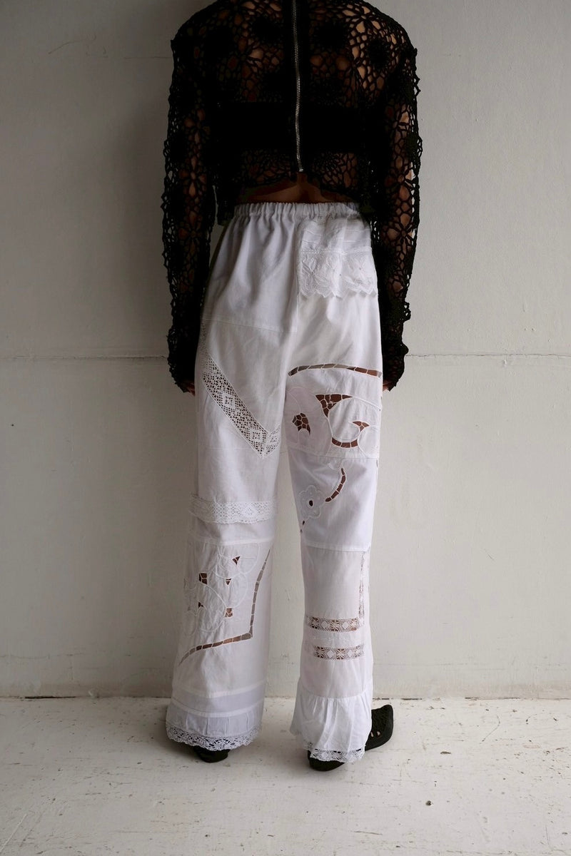 cutwork lace frill pants