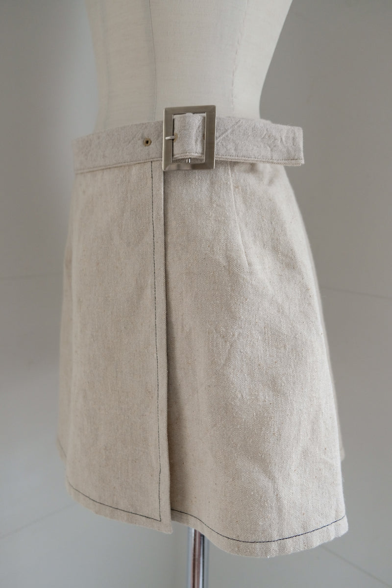 linen wrap mini skirt