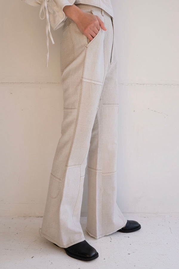 linen patchwork flare pants
