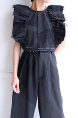 denim frill backless top