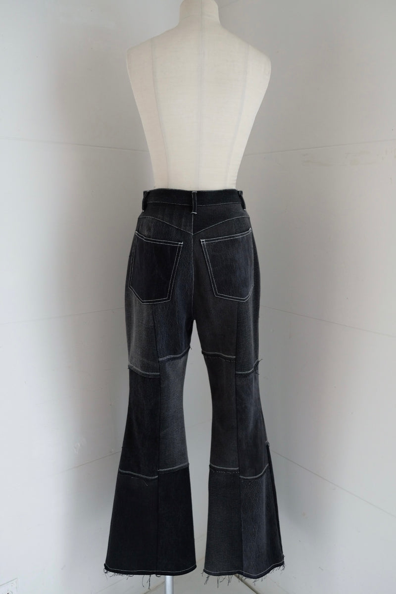 black denim patchwork pants