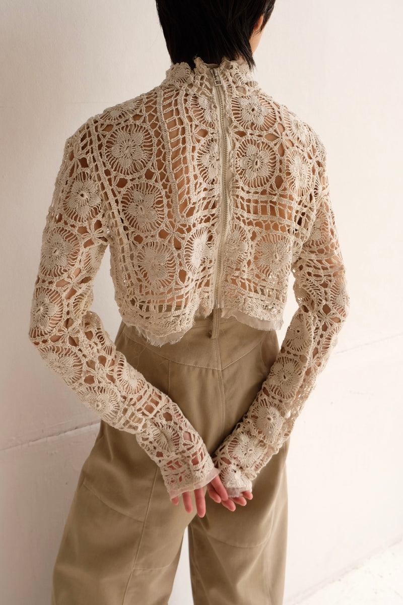crochet lace high neck top