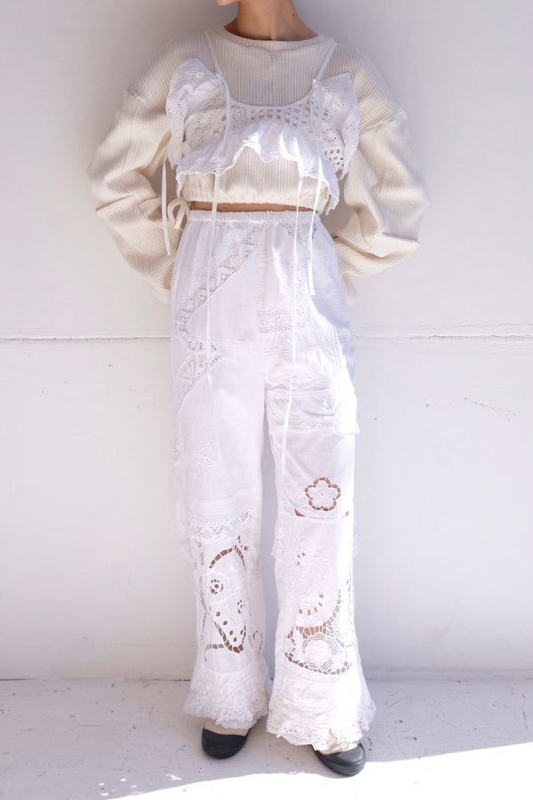 cutwork lace frill pants