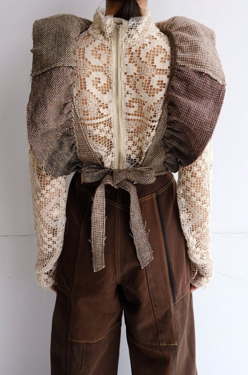 tweed frill backless top