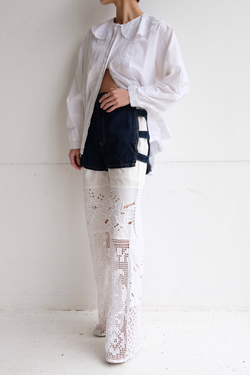 open side denim short pants