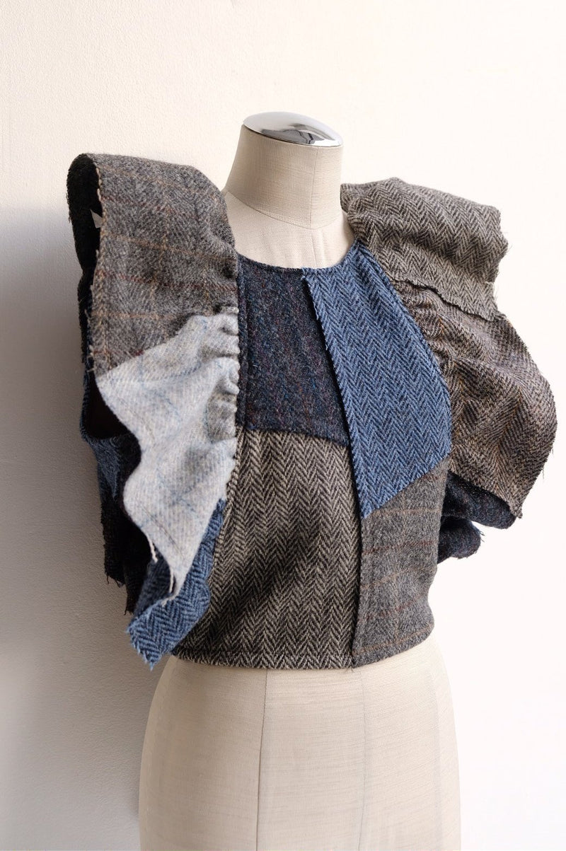 tweed frill backless top