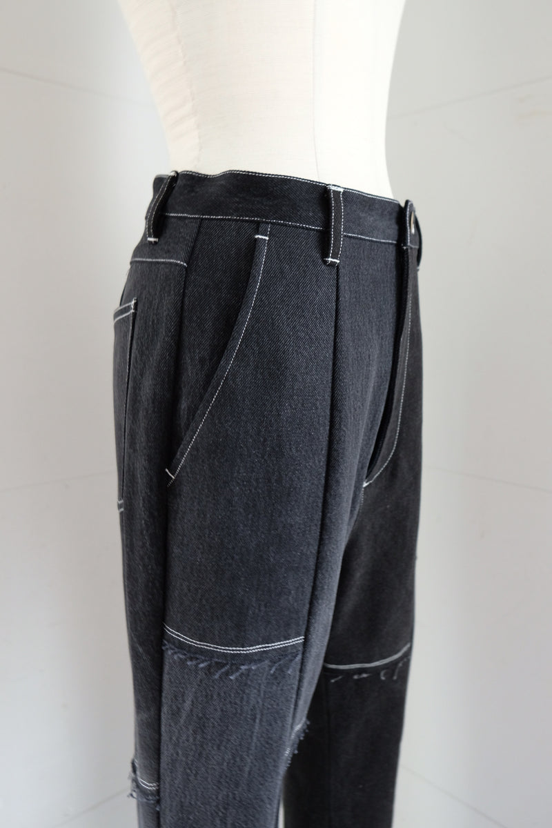black denim patchwork pants