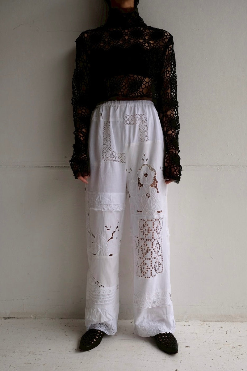 cutwork lace frill pants