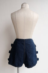 open side denim short pants