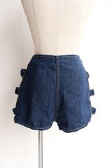 open side denim short pants