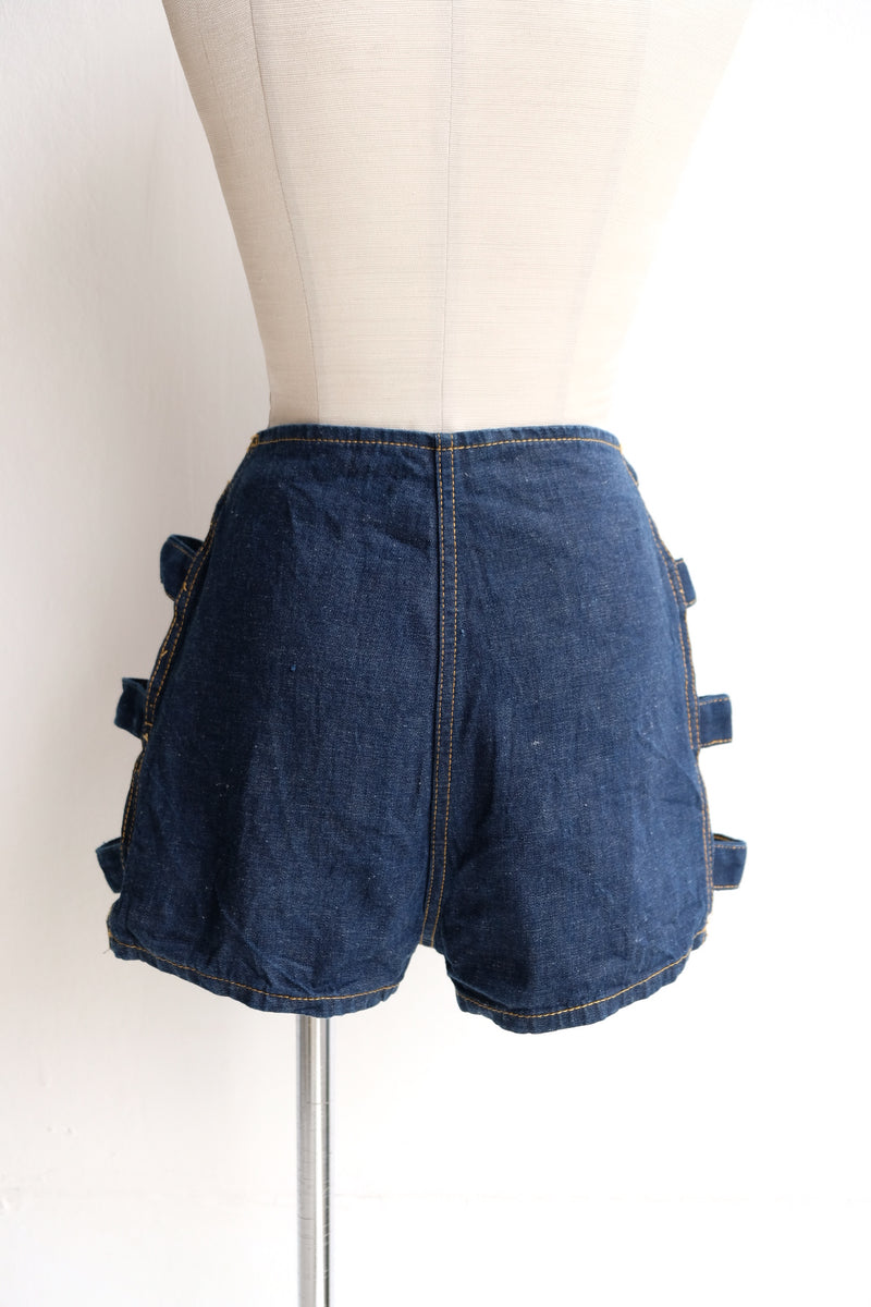 open side denim short pants