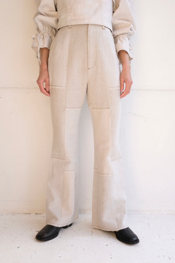 linen patchwork flare pants