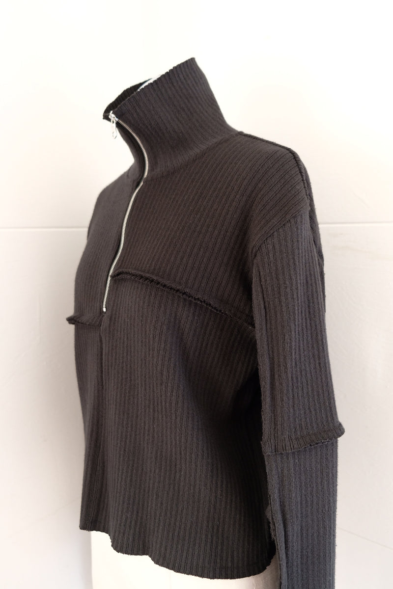 rib zip high neck top