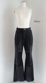 black denim patchwork pants