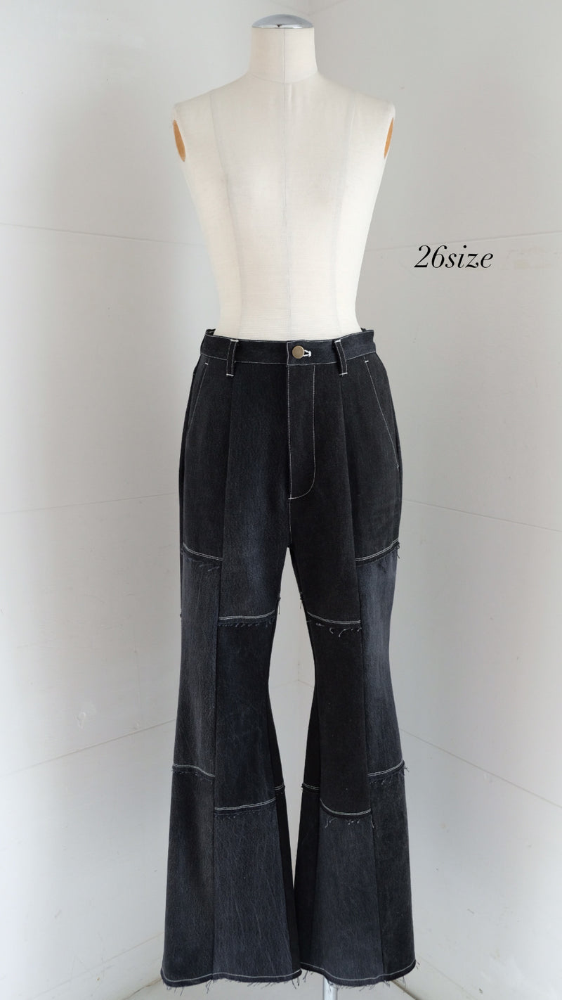 black denim patchwork pants
