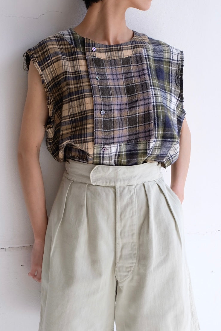 no sleeve check shirt