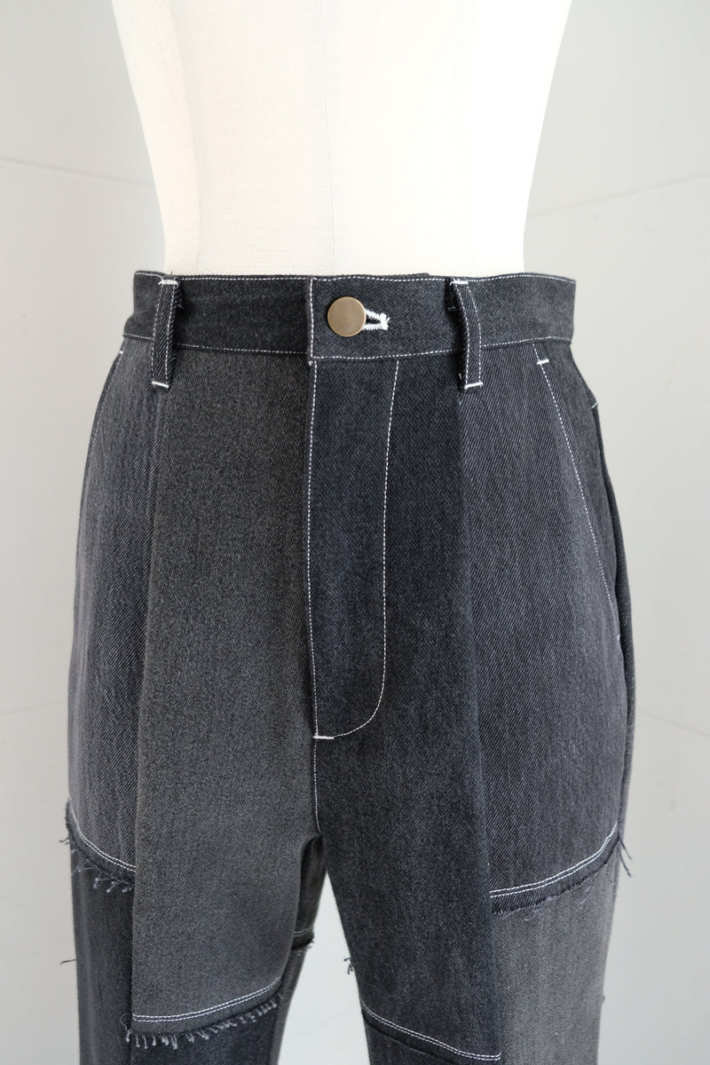 black denim patchwork pants