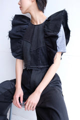 denim frill backless top