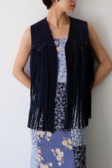 suede leather fringe vest