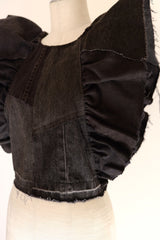 denim frill backless top