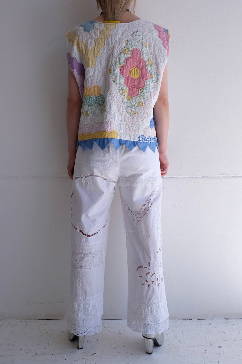 cutwork lace frill pants