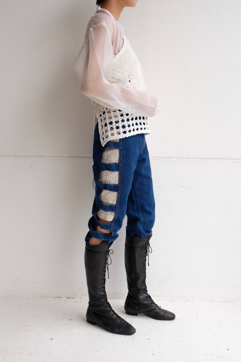 open side denim pants
