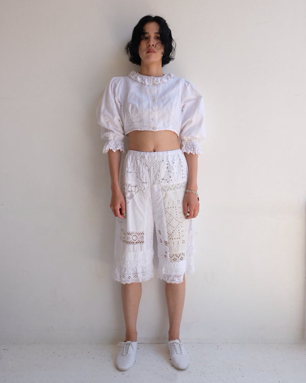 cutwork lace frill half pants