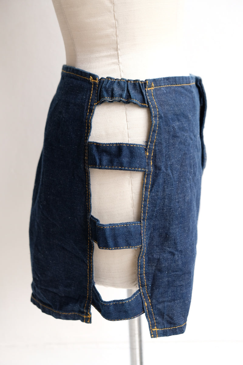 open side denim short pants